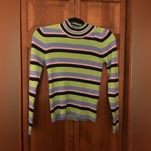 Circus NYC Women's S Green Blue Pink Black Preppy Electric Citrus Stripe Top NWT